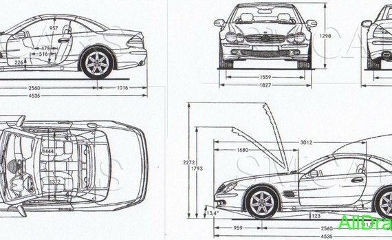 Mercedes-Benz SL500 (2003) (Мерcедес-Бенз СЛ500 (2003)) - чертежи (рисунки) автомобиля